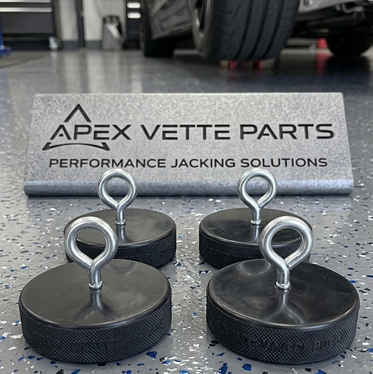 C5 C6 corvette lift pucks on epoxy floor 